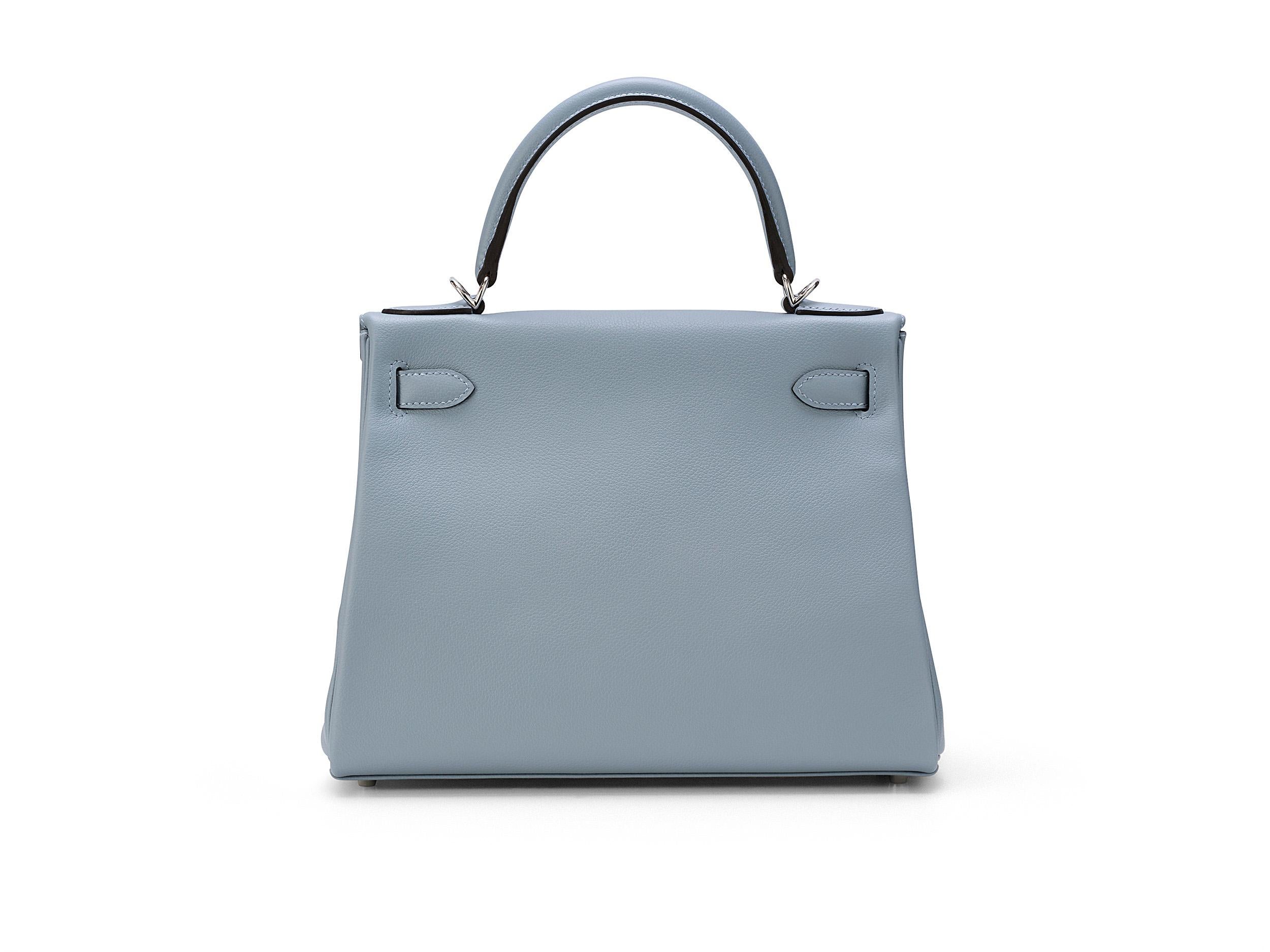 Hermès Kelly 28 Bleu Lin Evercolor Palladium Hardware Gris en venta
