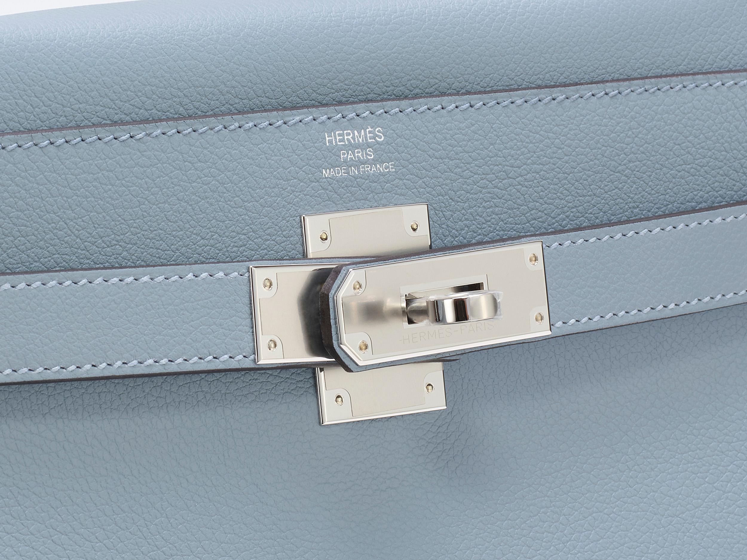 Hermès Kelly 28 Bleu Lin Evercolor Palladium Hardware en Nuevo estado para la venta en Berlin, DE