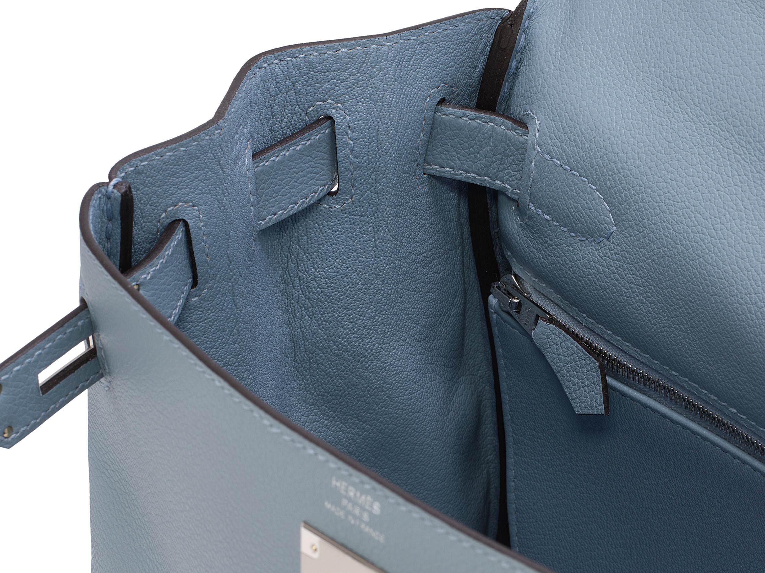 Hermès Kelly 28 Bleu Lin Evercolor Palladium Hardware en venta 1