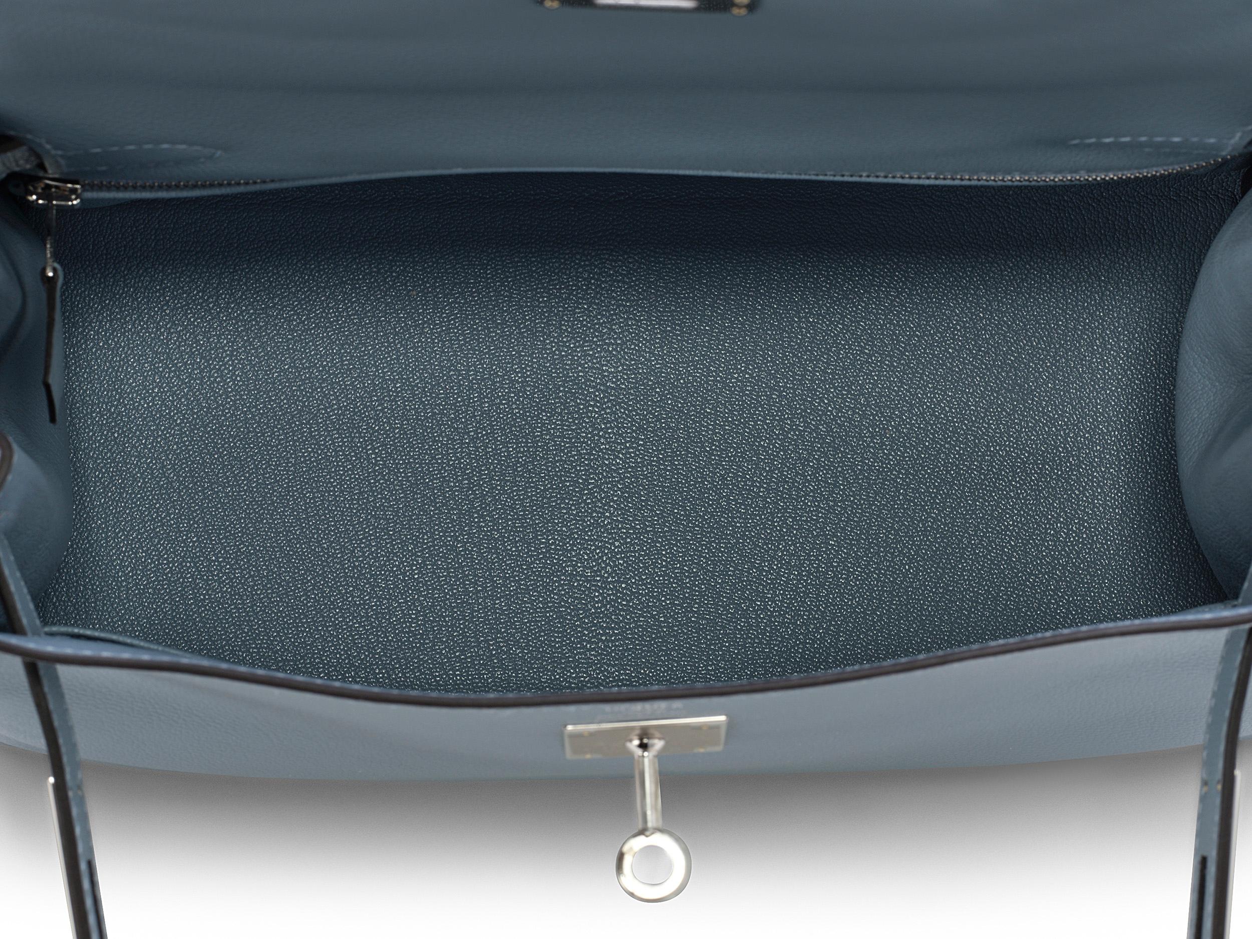Hermès Kelly 28 Bleu Lin Evercolor Palladium Hardware en venta 2