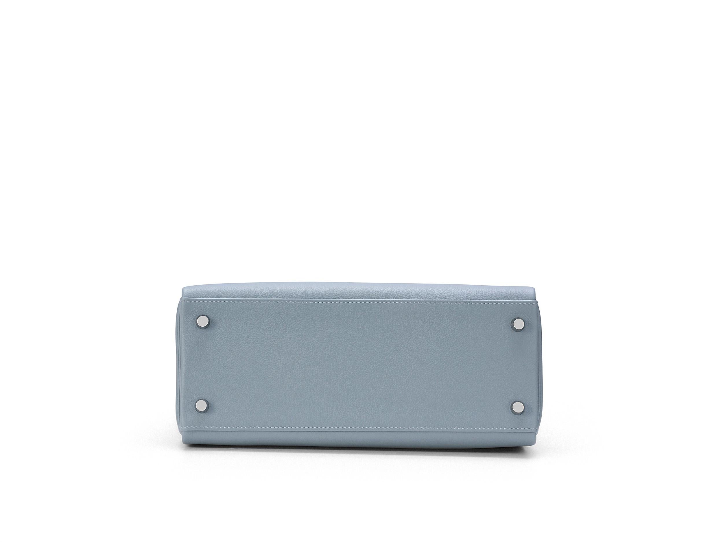 Hermès Kelly 28 Bleu Lin Evercolor Palladium Hardware en venta 3