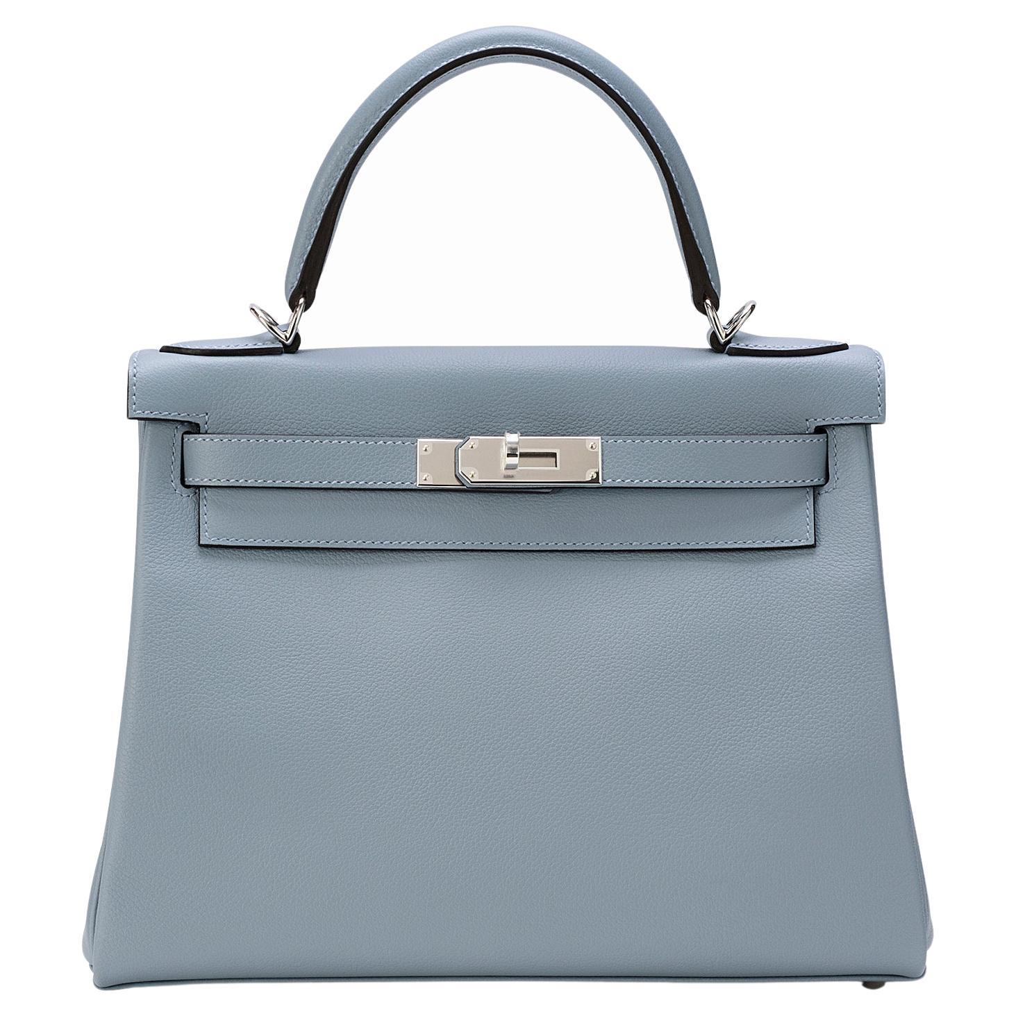 Hermès Kelly 28 Bleu Lin Evercolor Palladium Hardware