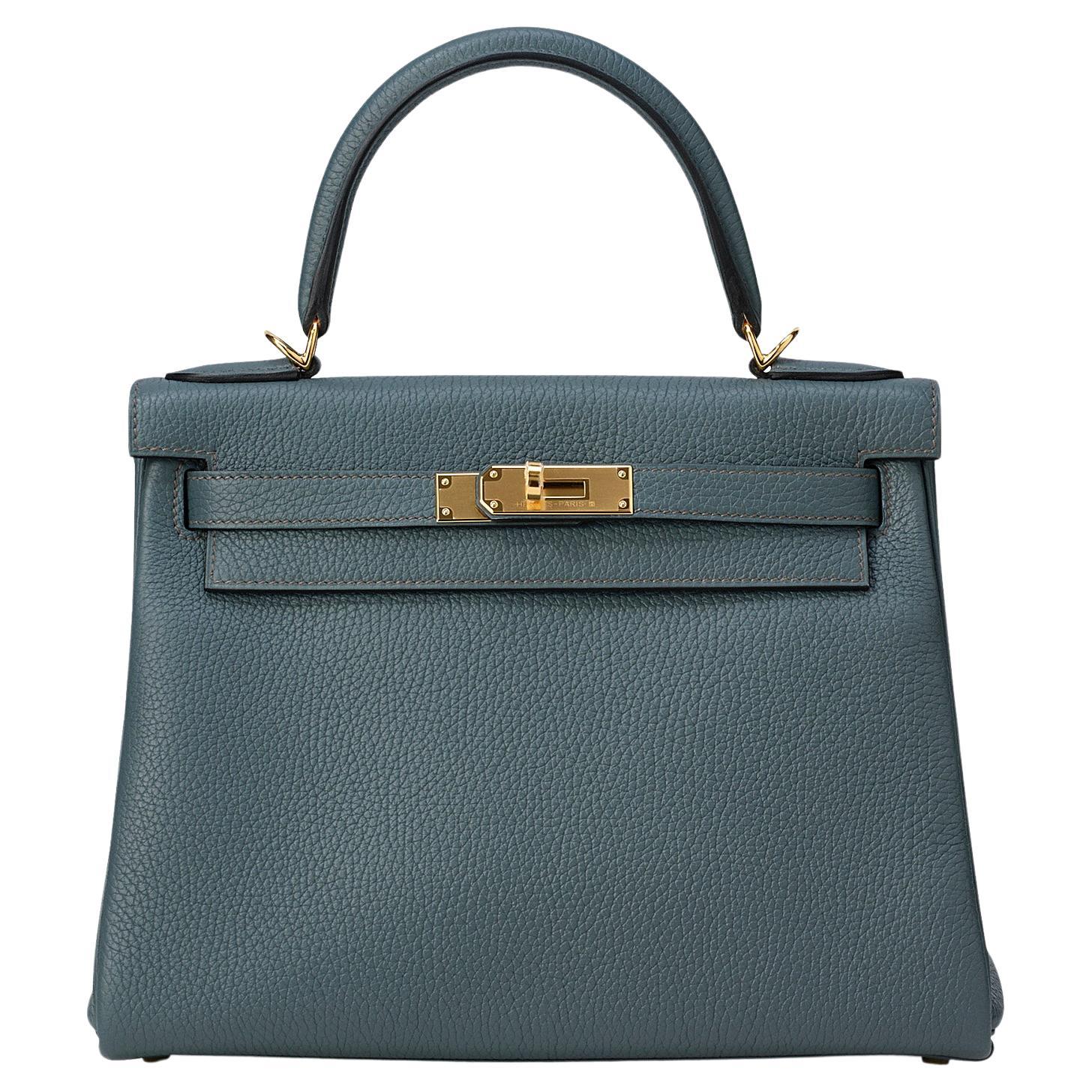Hermès Kelly 28 Bleu Orage Taurillon Clemence Gold Hardware