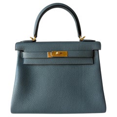 Hermès Kelly 28 Bleu Orage Taurillon Clemence Gold Hardware