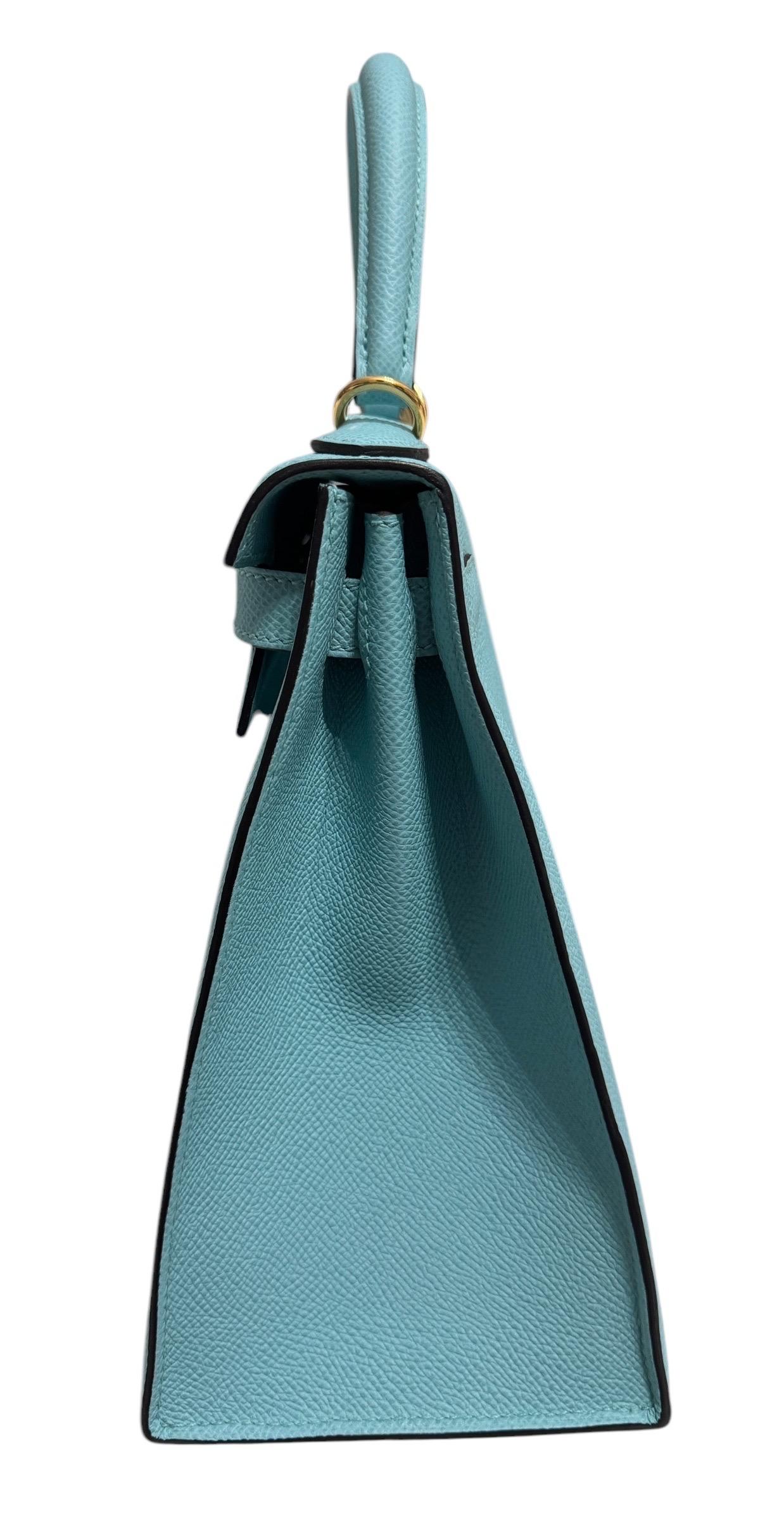 Blue Hermès Kelly 28 blue atoll Tiffany blue gold hardware