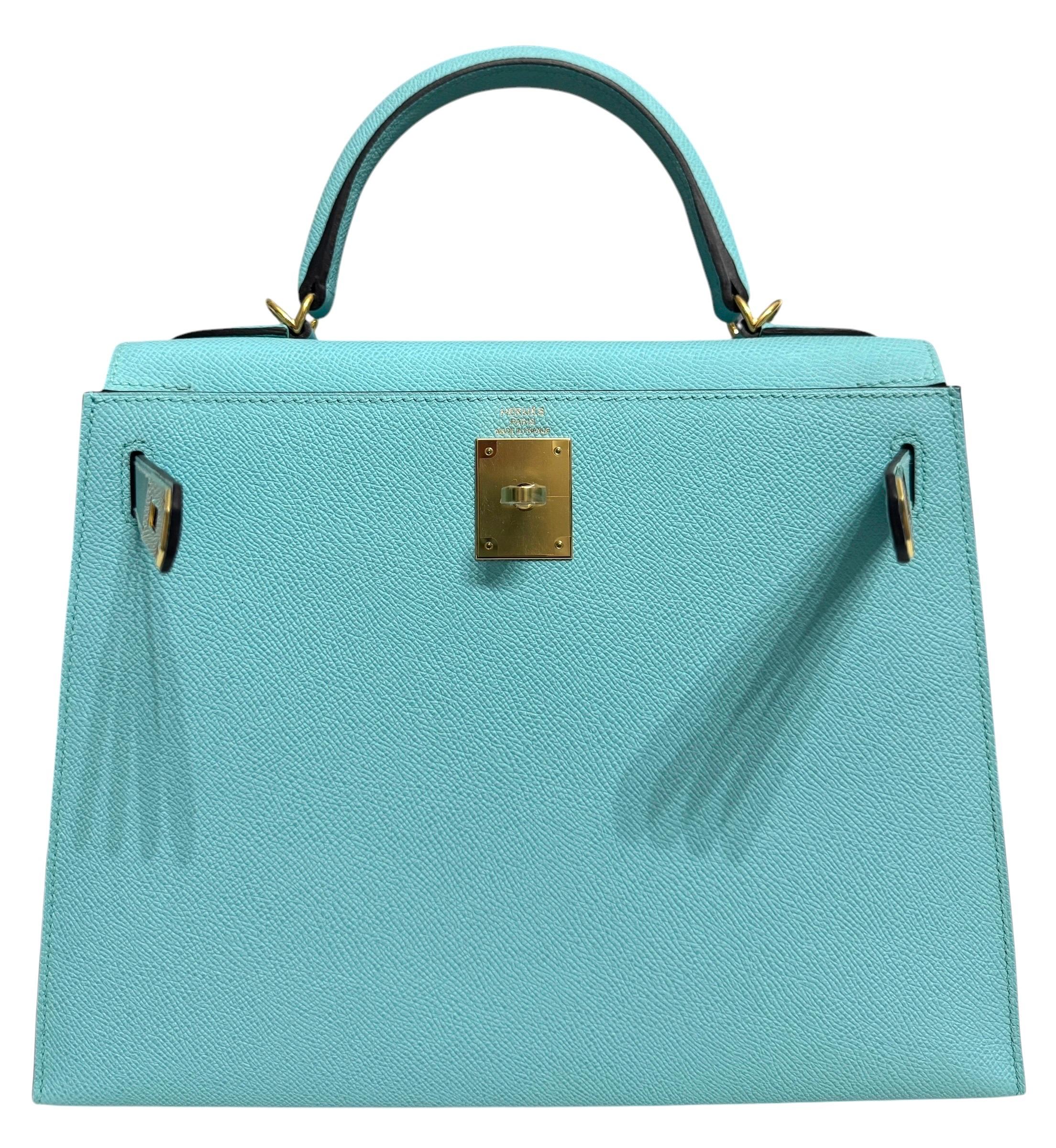 Women's or Men's Hermès Kelly 28 blue atoll Tiffany blue gold hardware