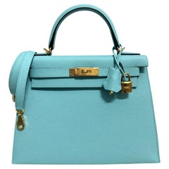 Used Hermès Kelly 28 blue atoll Tiffany blue gold hardware
