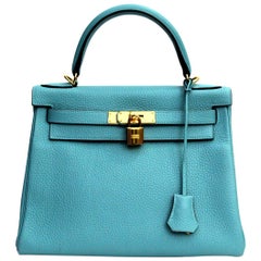 Hermès Kelly 28 Blue Atoll Togo Leather