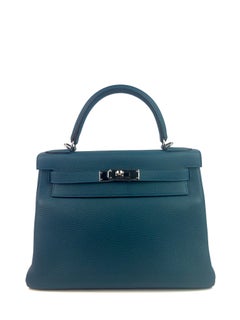 Hermes Kelly 28 Blue Cobalt Palladium Hardware W/ Plastic