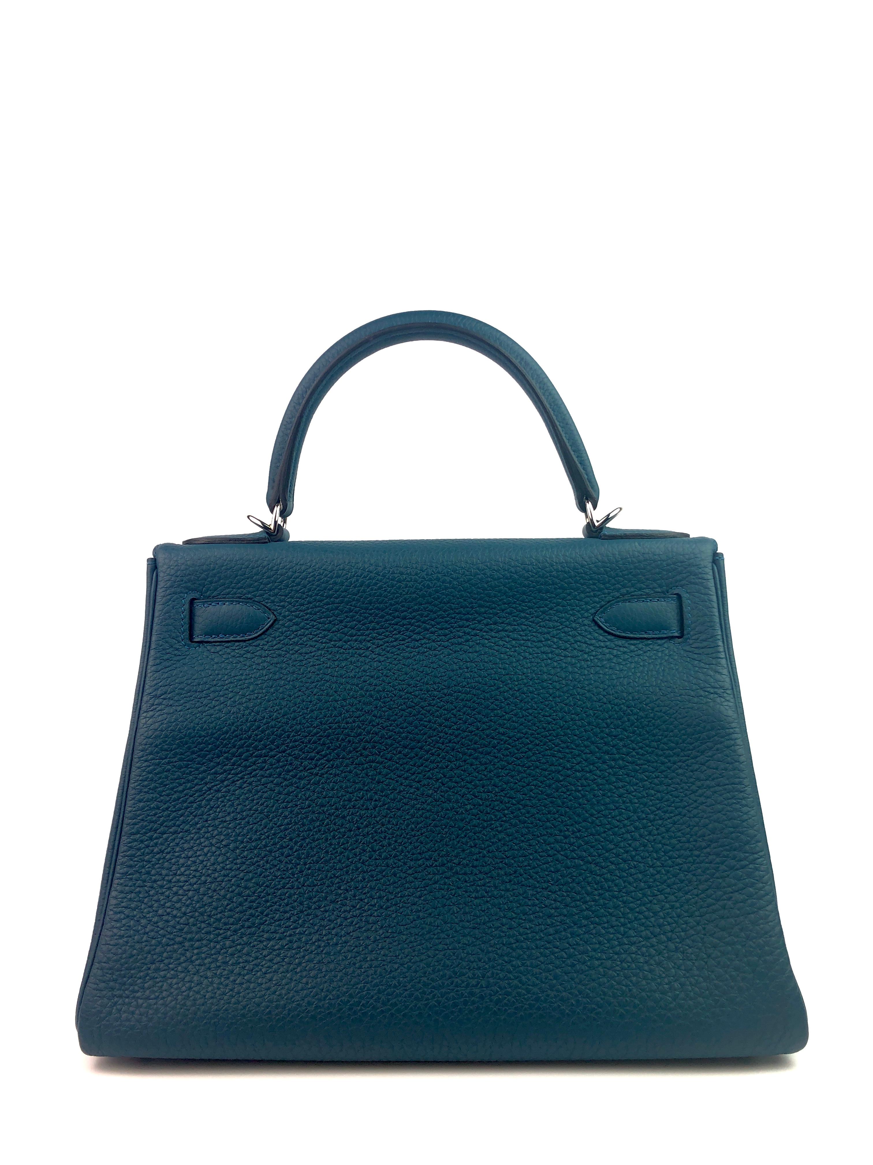 Hermes Kelly 28 Blue Cobalt Palladium Hardware W/ Plastic In Excellent Condition In Miami, FL