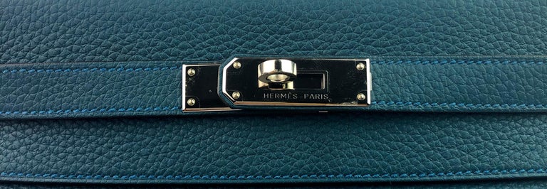 Hermès Kelly 28 Blue Hydra Evergrain Leather - Palladium Hardware