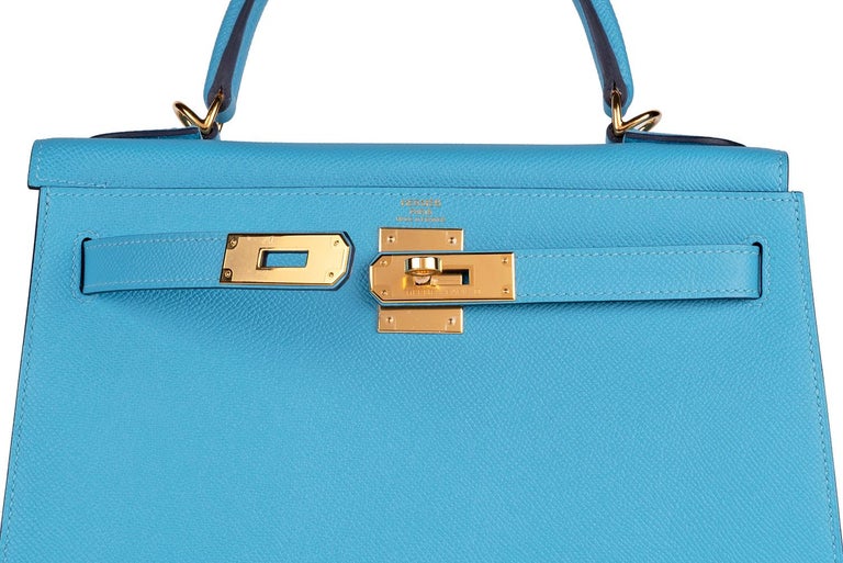 Hermes Kelly 28 Blue de Nord Epsom Sellier Bag Gold Hardware at
