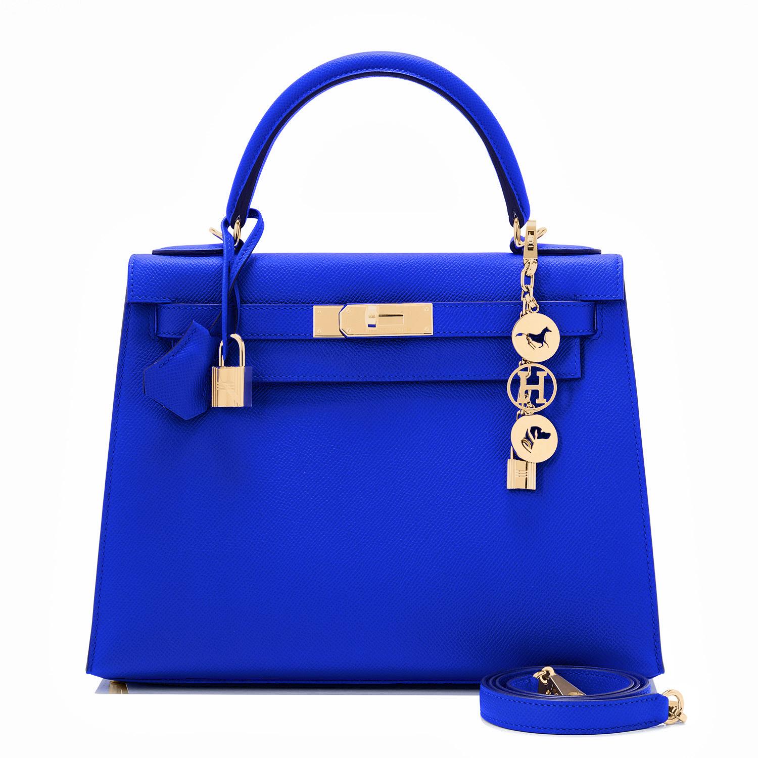 Hermes Kelly 28 Blu Elettrico Sellier Epsom Borsa a tracolla Raro NUOVO In condizioni Nuovo a New York, NY