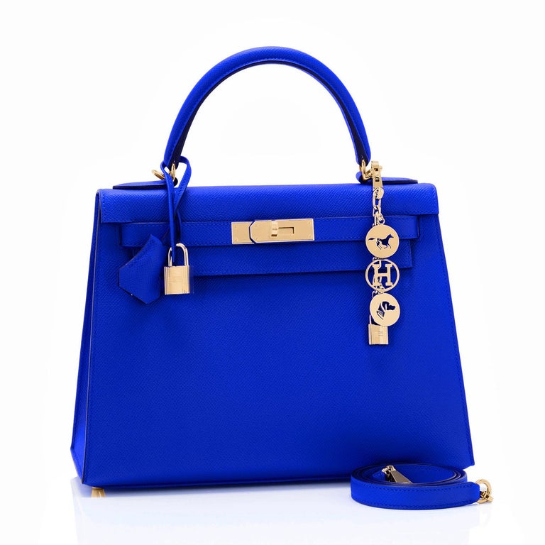 Hermes Kelly 28 Blue Electric Sellier Epsom Shoulder Bag Rare NEW at ...