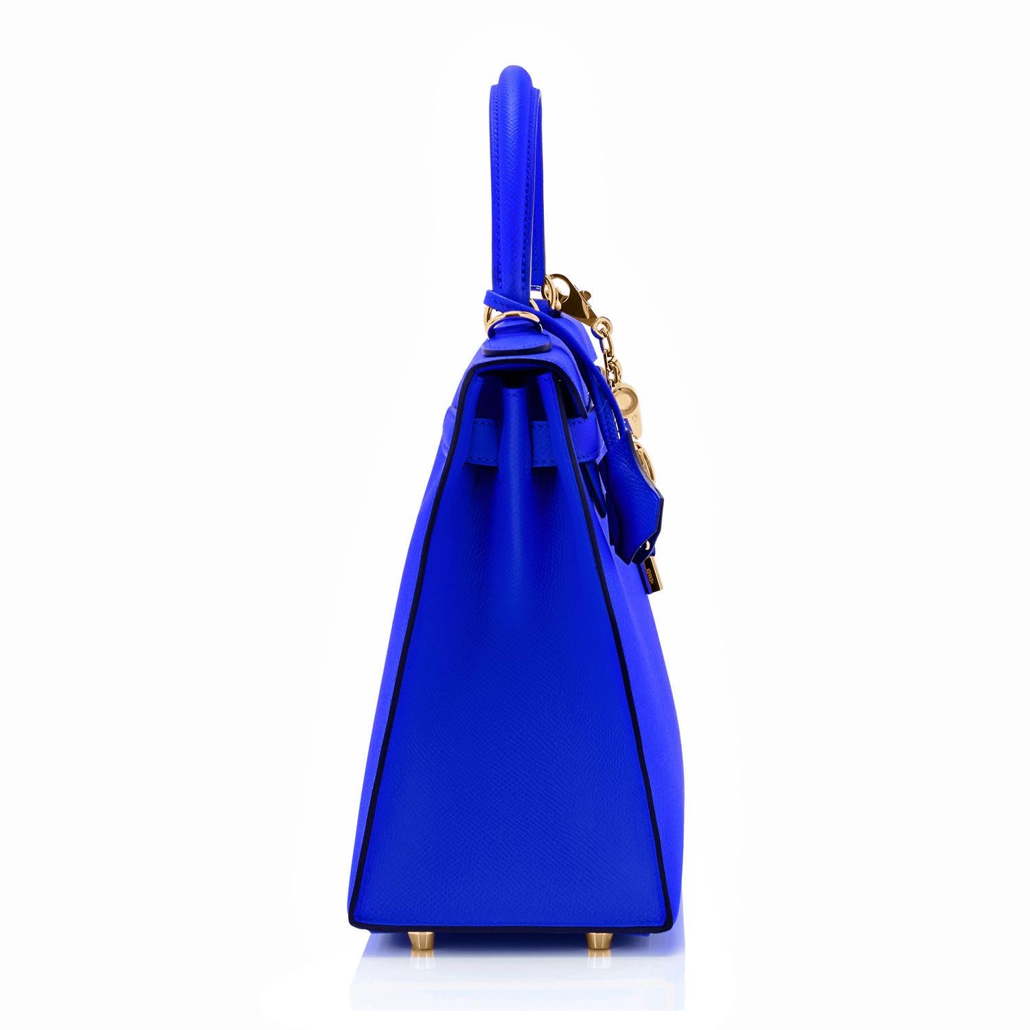 Hermes Kelly 28 Blu Elettrico Sellier Epsom Borsa a tracolla Raro NUOVO 1
