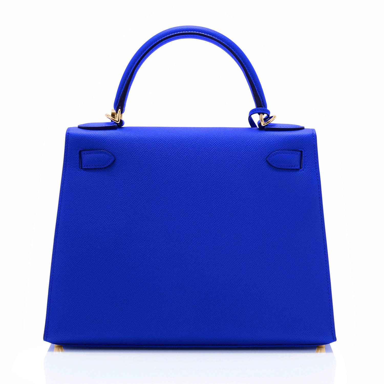 Women's Hermes Kelly 28 Blue Electric Sellier Epsom Shoulder Bag Rare NEW