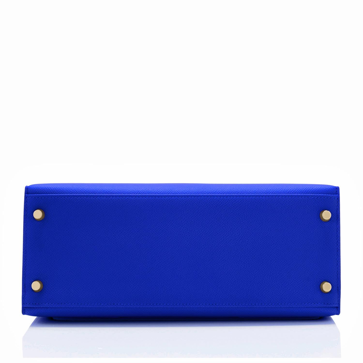 Hermes Kelly 28 Blu Elettrico Sellier Epsom Borsa a tracolla Raro NUOVO 3