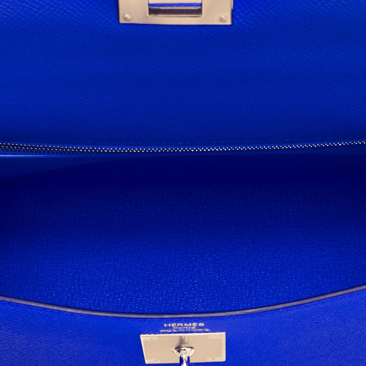 Hermes Kelly 28 Blu Elettrico Sellier Epsom Borsa a tracolla Raro NUOVO 4