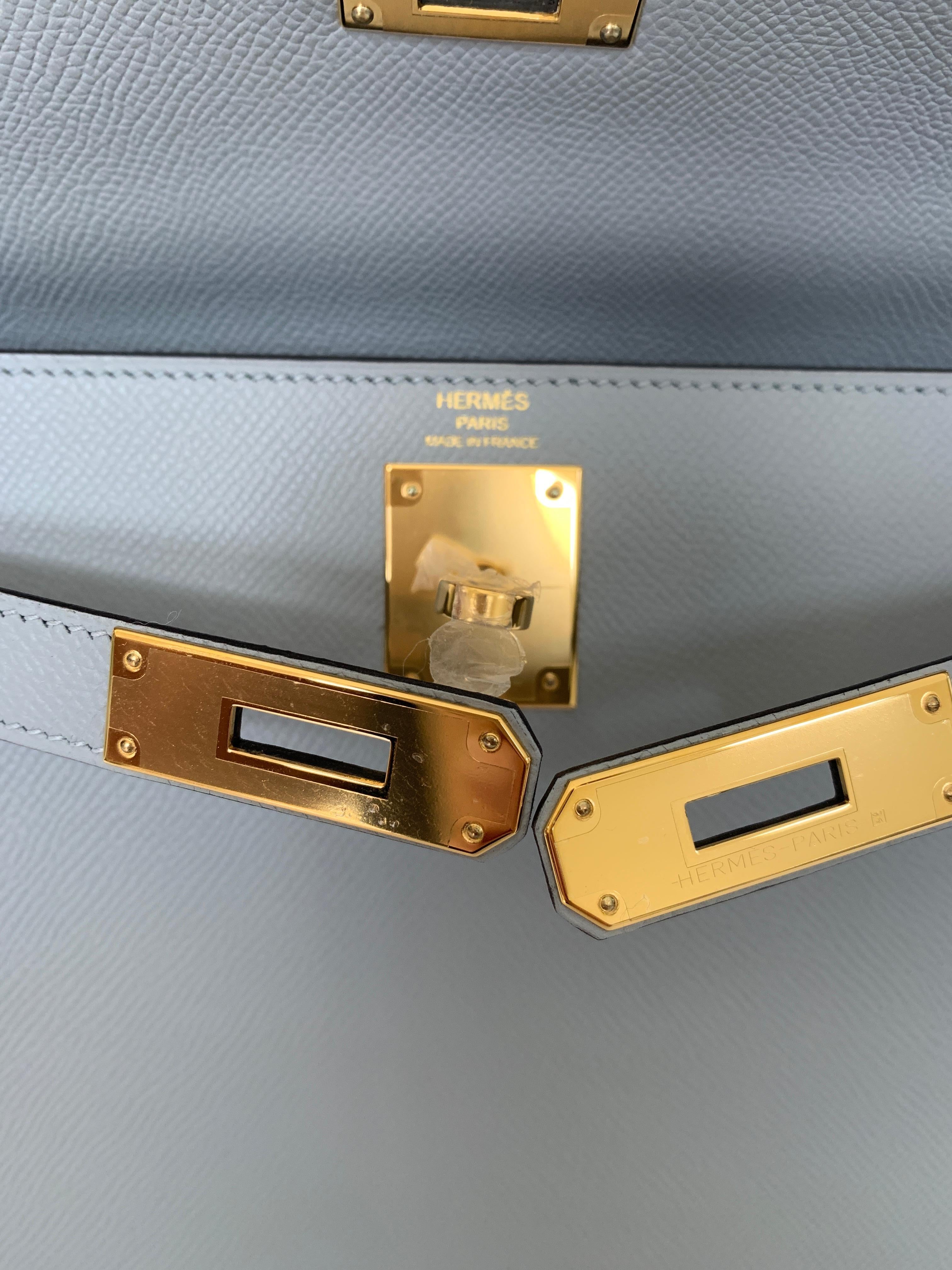 Hermes Kelly 28 Blue Glacier Epsom Sellier Bag Gold Hardware 5