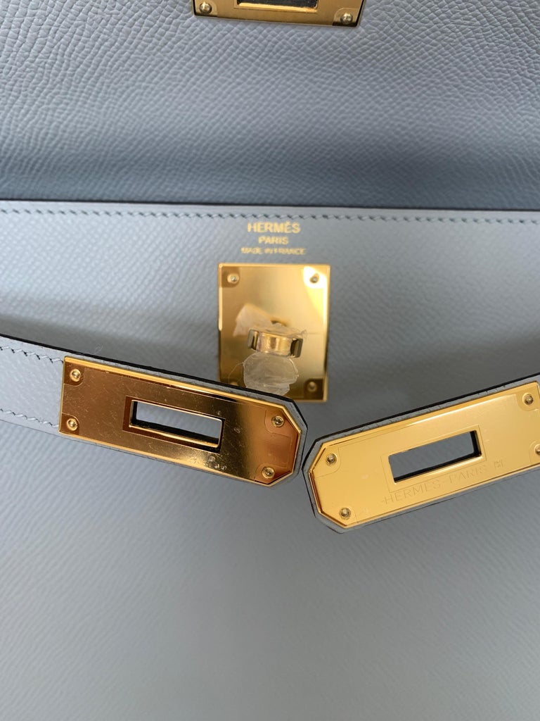 Hermes Kelly 28 Sellier Bleu Glacier Epsom Gold Hardware #X - Vendome Monte  Carlo