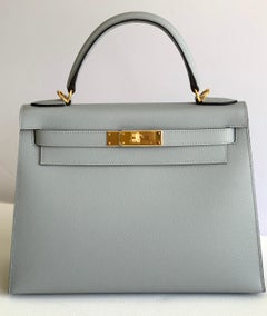 Hermes Kelly 28 Blue Glacier Epsom Sellier Bag Gold Hardware
