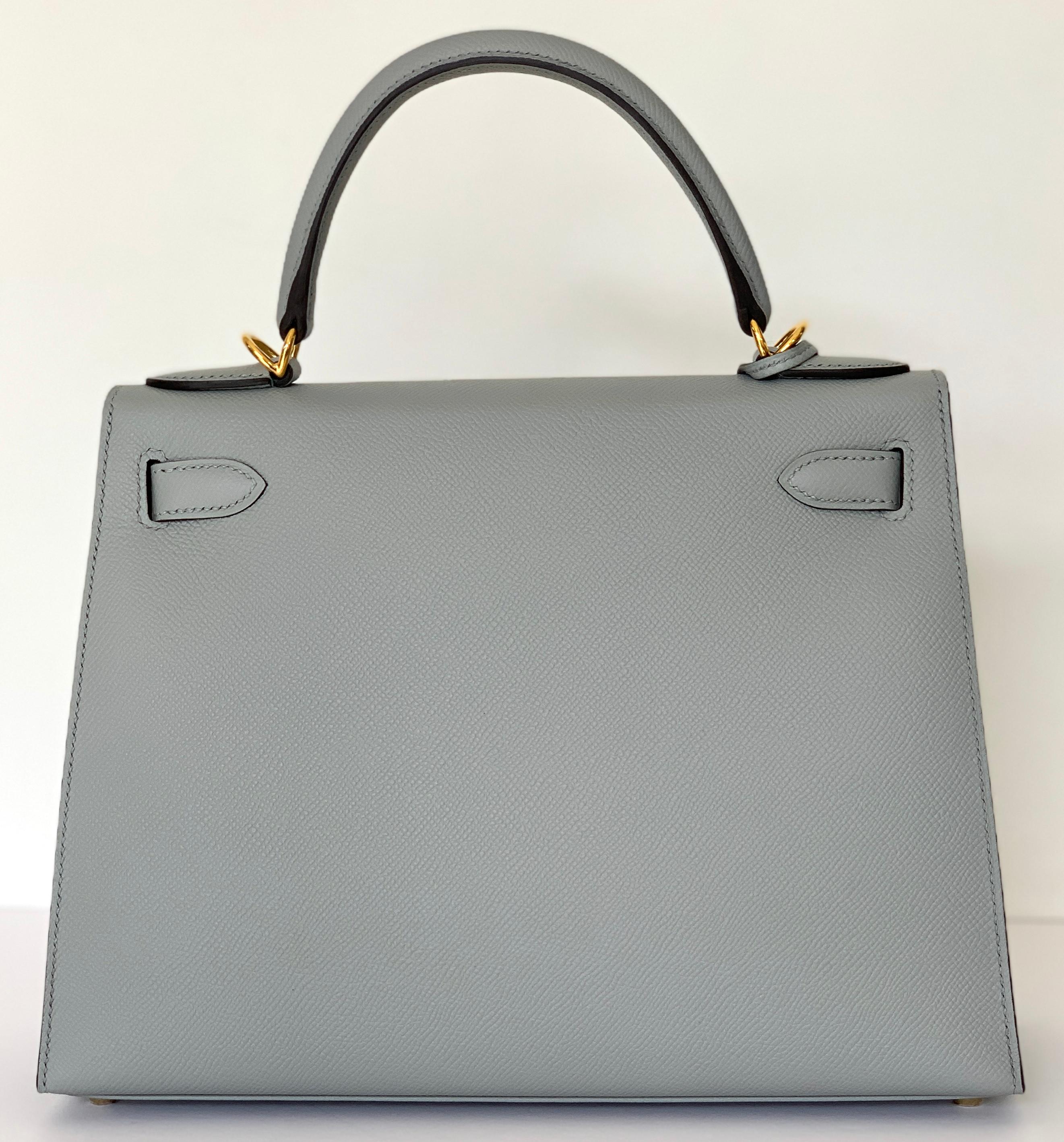 Hermes Kelly 28 Blue Glacier Epsom Sellier Bag Gold Hardware In New Condition In West Chester, PA