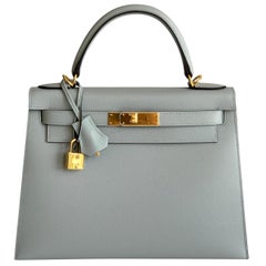 Hermes Kelly 28 Blau Glacier Epsom Sellier Tasche Gold Hardware