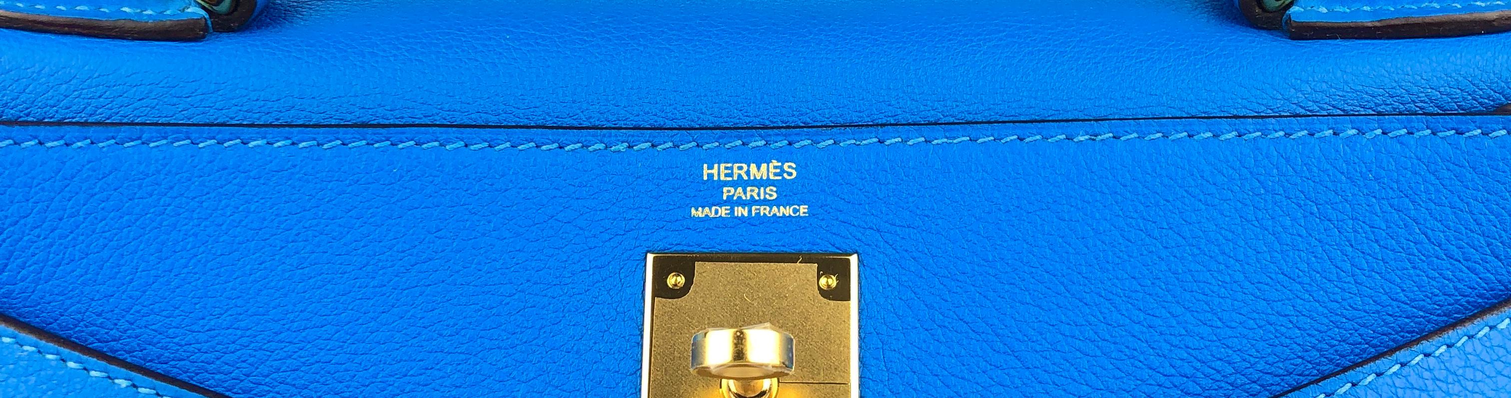Hermes Kelly 28 Blue Hydra Evercolor Leather Gold Hardware In Excellent Condition In Miami, FL