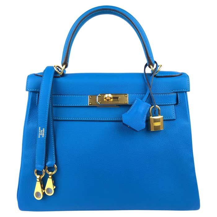 Hermes Kelly 28 Blue Hydra Evercolor Leather Gold Hardware at 1stDibs ...