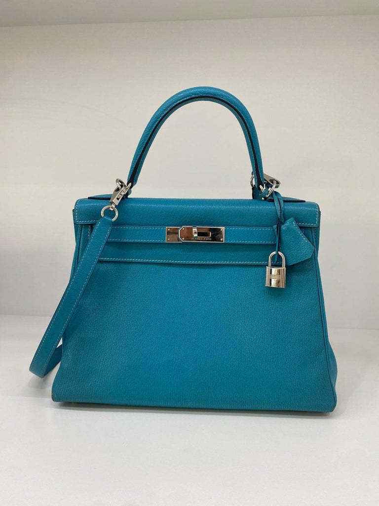 Hermes Kelly 28 Blue Jean PHW For Sale at 1stDibs