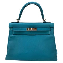 Hermes Kelly 28 Blau Jean PHW