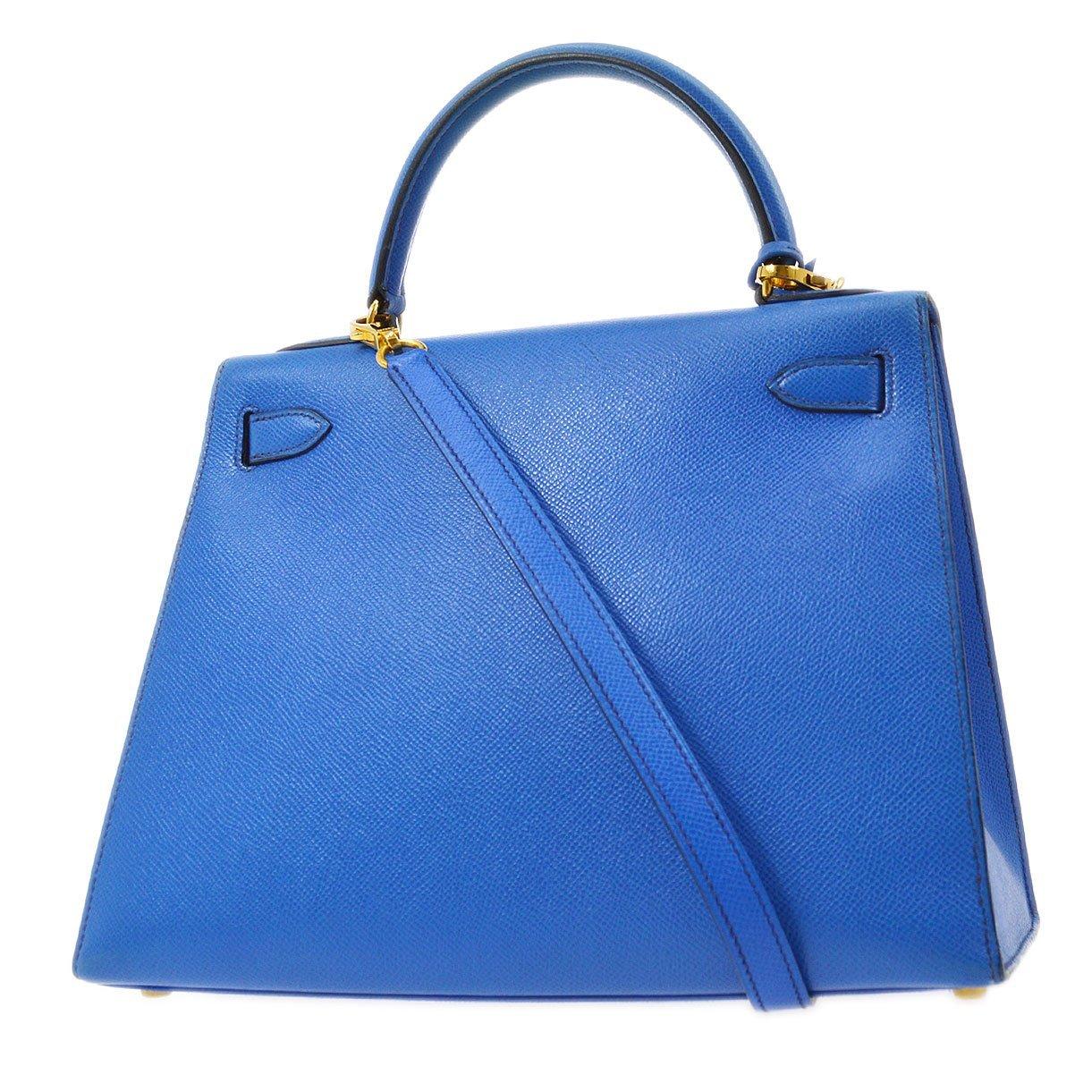 Women's Hermes Kelly 28 Blue Leather Gold  Top Handle Satchel Tote Shoulder Bag 