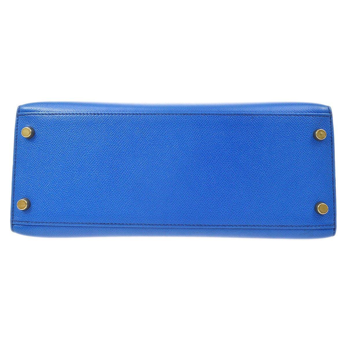 Hermes Kelly 28 Blue Leather Gold  Top Handle Satchel Tote Shoulder Bag  1