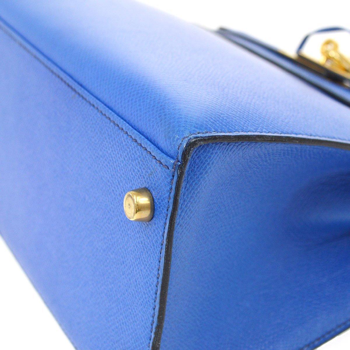 Hermes Kelly 28 Blue Leather Gold  Top Handle Satchel Tote Shoulder Bag  2