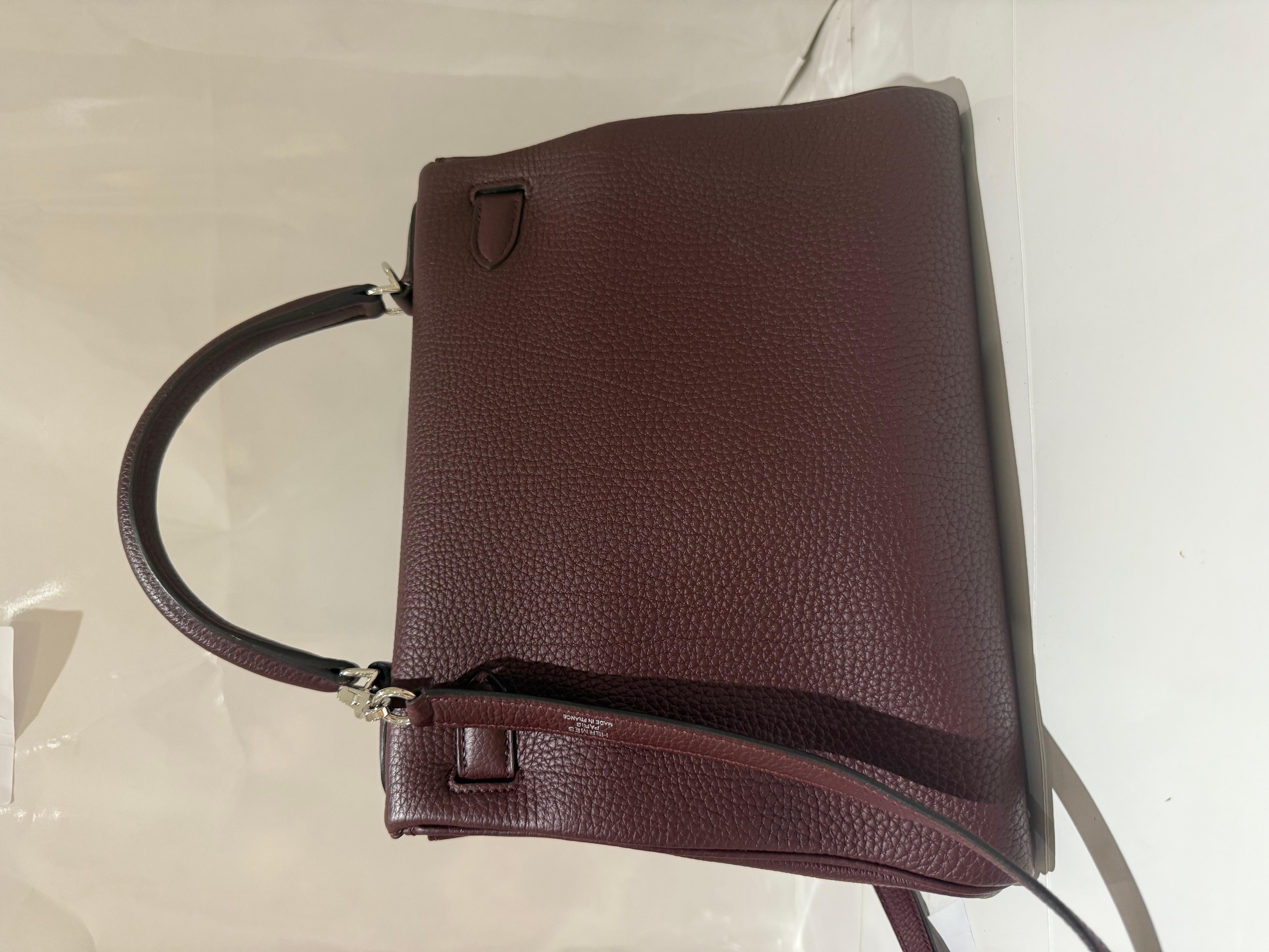 Black Hermes Kelly 28 Bordeaux Togo with Palladium hardware For Sale