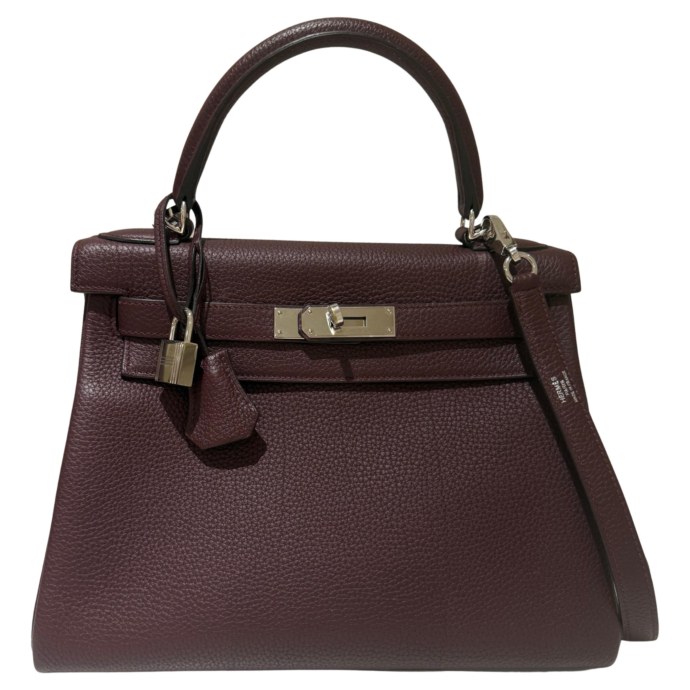 Hermes Kelly 28 Bordeaux Togo with Palladium hardware For Sale