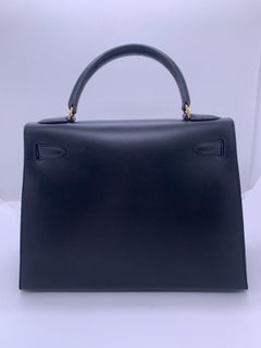 HERMES Kelly 28 Box Calf Handbag Black GHW Circl U