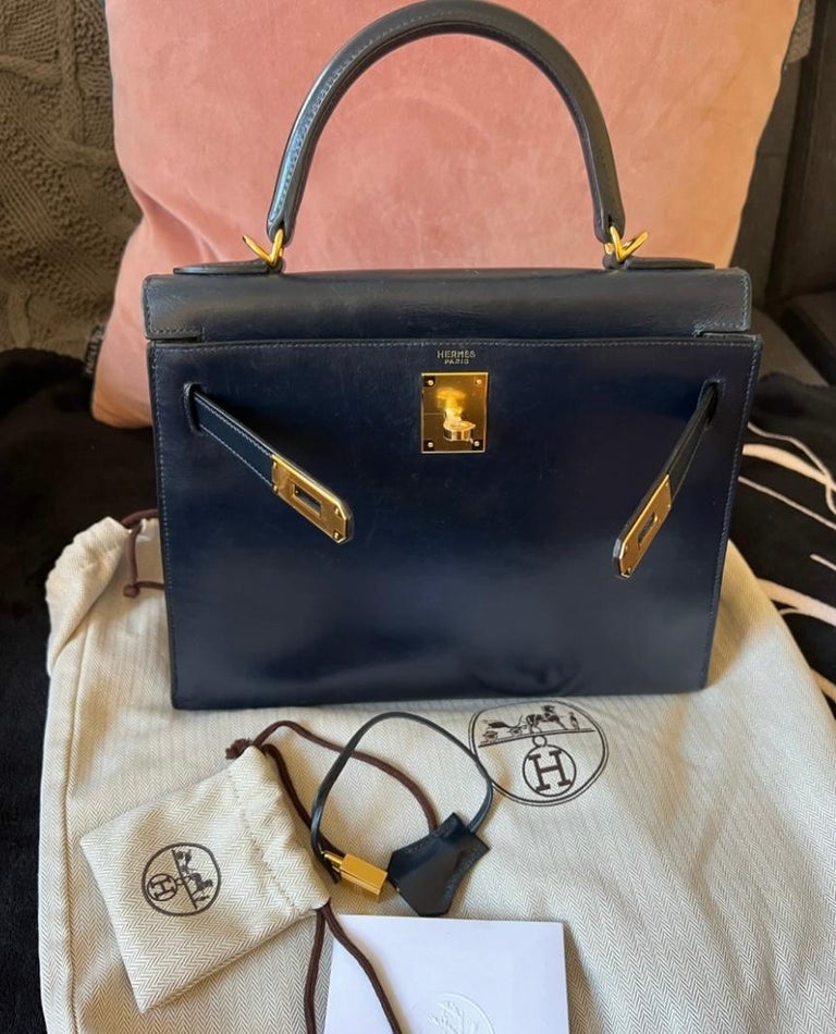 Buy A Hermes Kelly 28 Blue Golf Box Leather Bag