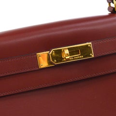 Hermes Kelly 28 Burgundy Wine Leather Gold Top Handle Satchel Shoulder Tote Bag