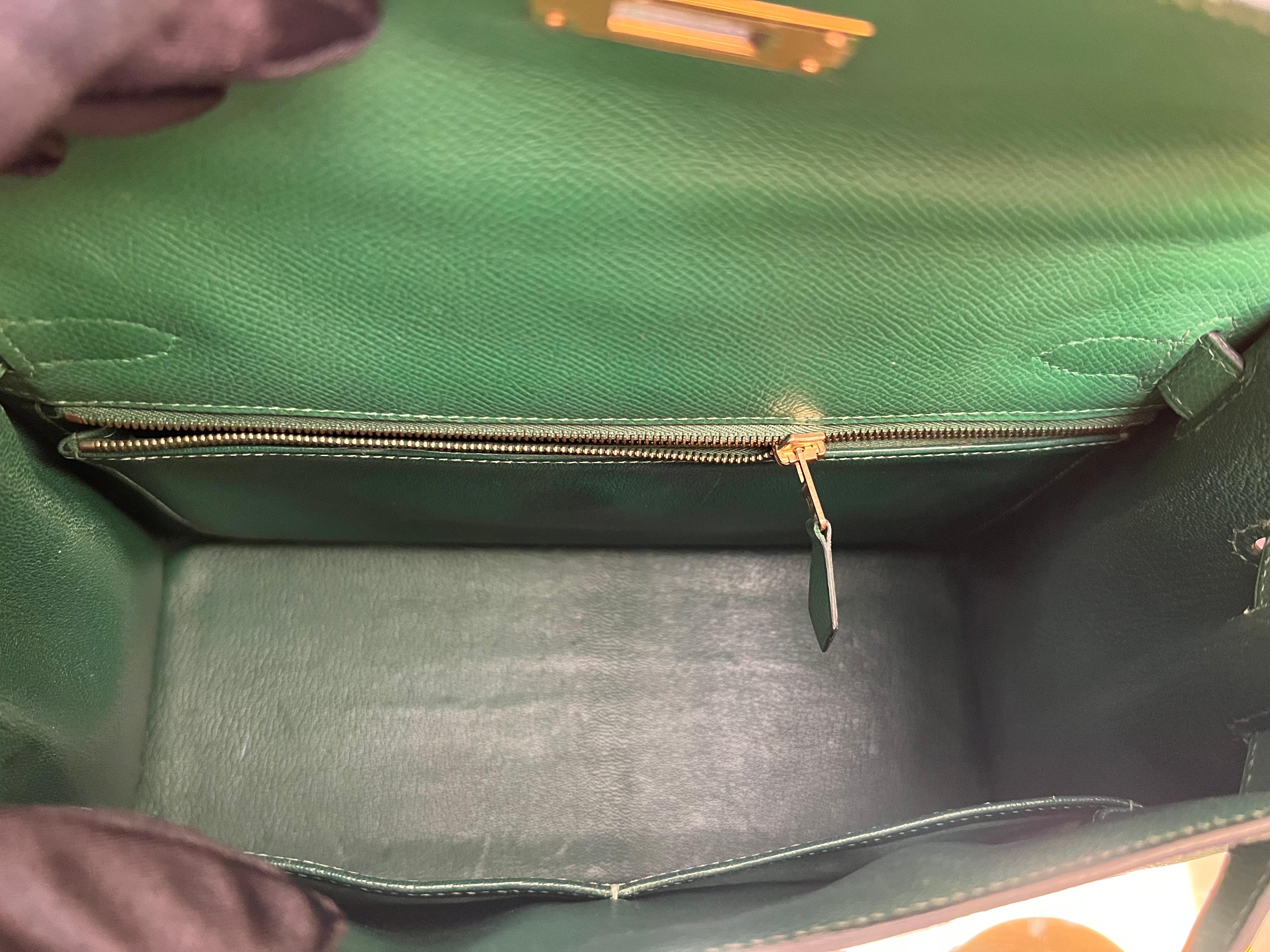 Hermes Kelly 28 Cactus Sellier Bag avec GHW en cuir d'Epsom  en vente 12