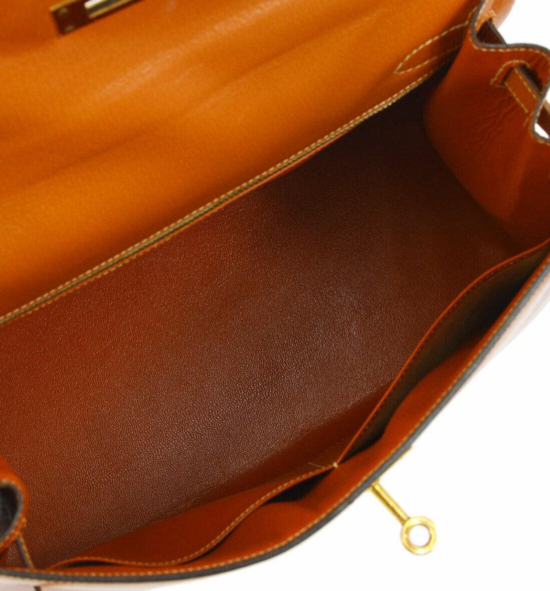 Hermes Kelly 28 Cognac Leather Gold Evening Top Handle Satchel Tote Bag 2