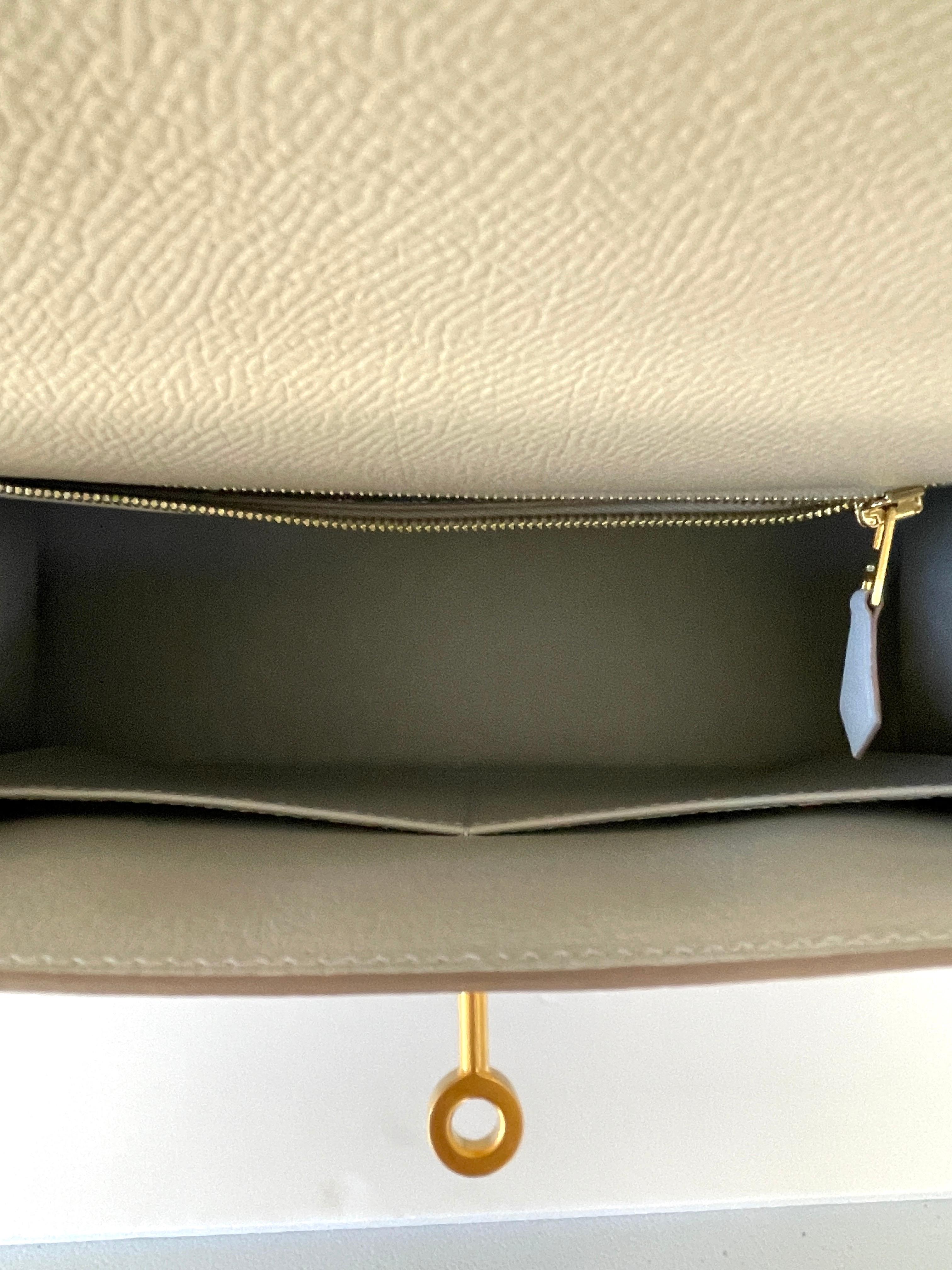 Hermes Kelly 28 Craie Epsom Sellier Bag Brushed Gold Hardware Horseshoe 1