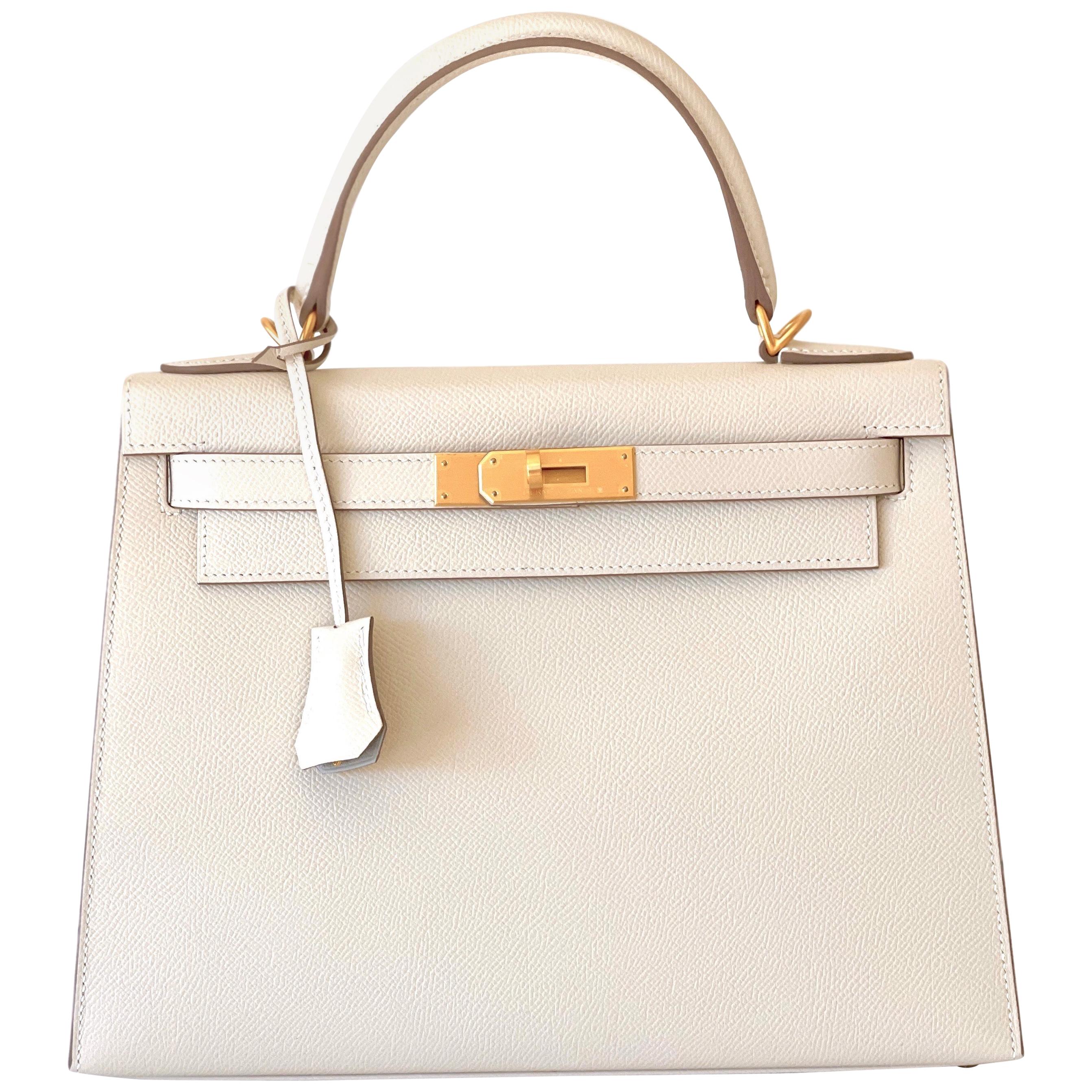 Hermes Kelly 25 Sellier Bag Craie Epsom Leather with Gold Hardware