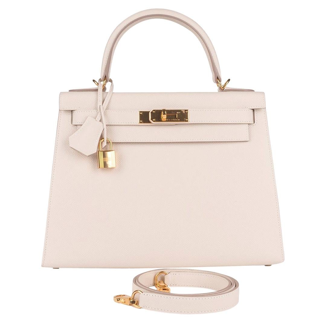 Hermes Kelly 25 Sellier Craie Epsom Gold Hardware