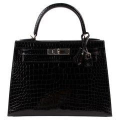 Hermès Kelly 28 Crocodile Porosus Lisse Black PHW