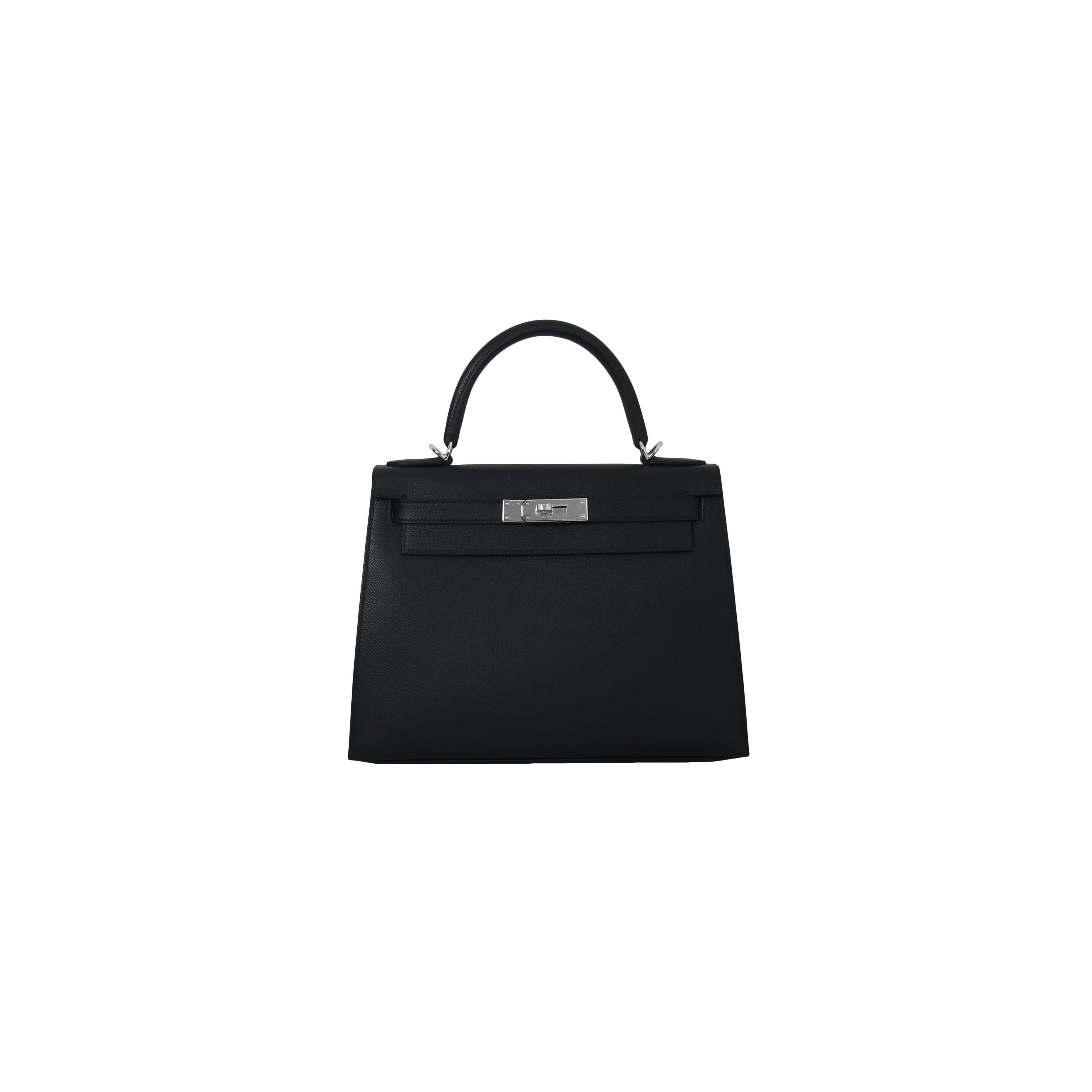 Women's or Men's Hermes Kelly 28 Epsom Palladium Hardware Black For Sale