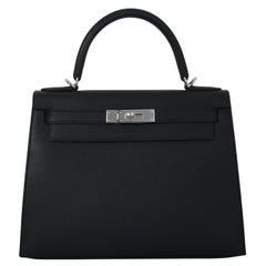 Hermes Kelly 28 Epsom Palladium Hardware Black