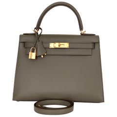 Hermes Kelly 28 Etain Epsom Sellier Bag Gold Hardware