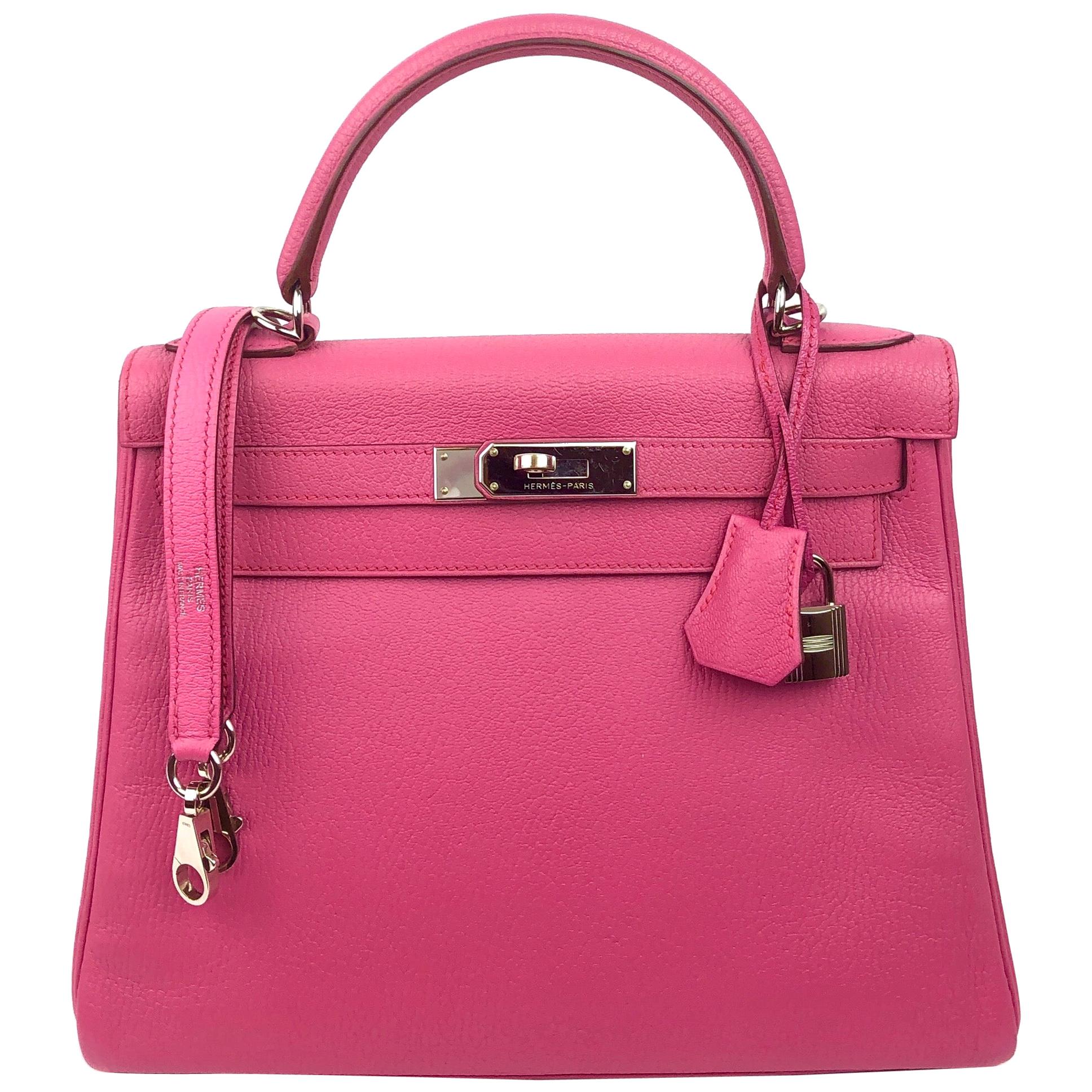 Hermes Kelly 28 Fuchsia Chevre Mysore Palladium Hardware