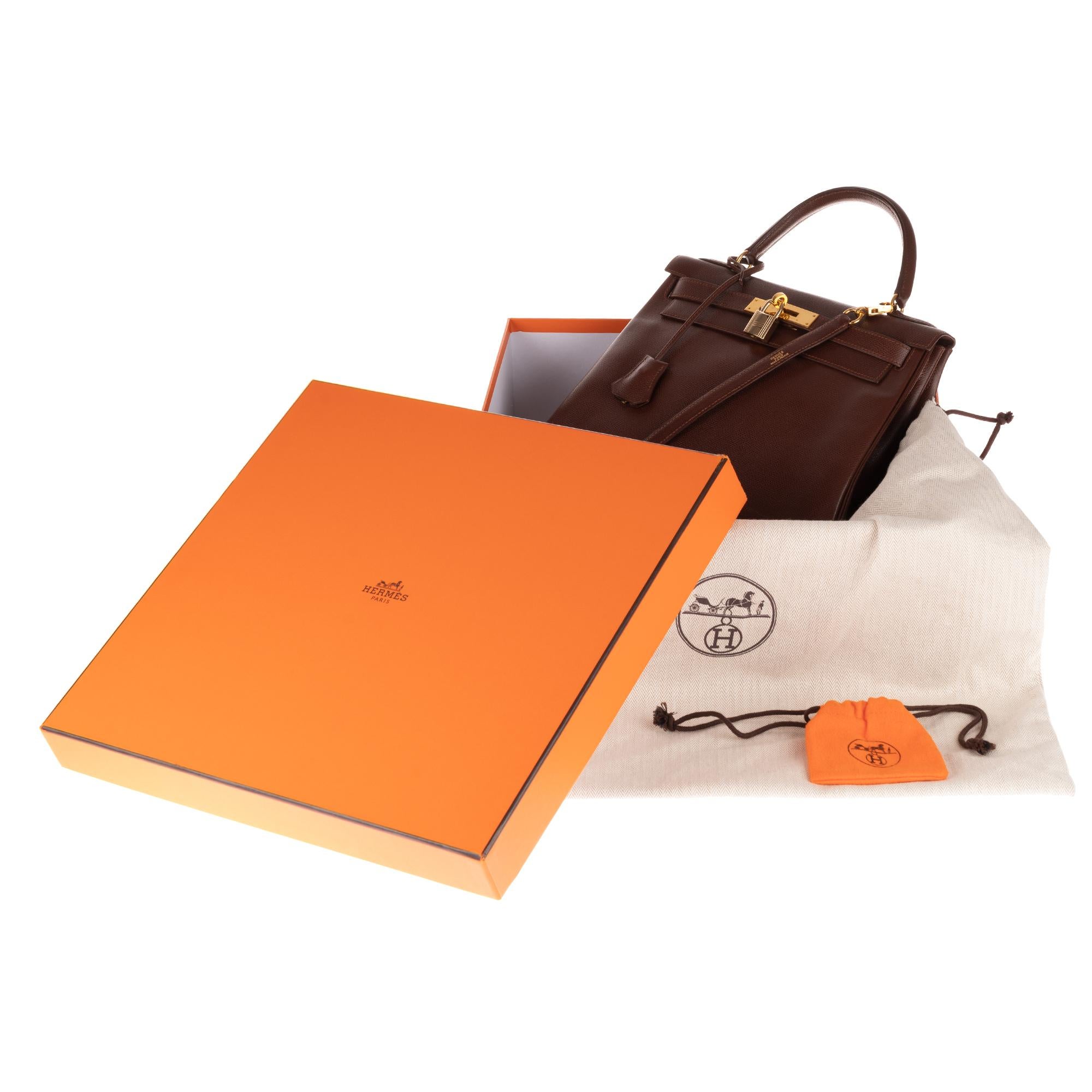 Hermès Kelly 28 Handtasche aus Courchevel Brown-Leder mit Riemen:: goldene Hardware! 6